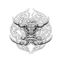 celtic arm sleeve with a scorpion, a fire, an oak tree symbol and a longhorn tattoo design idea