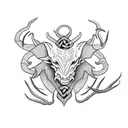 celtic arm sleeve with a scorpion, a fire, an oak tree symbol and a longhorn tattoo design idea