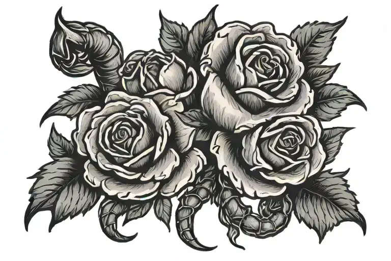 Scorpion roses bows ribbon tattoo design idea
