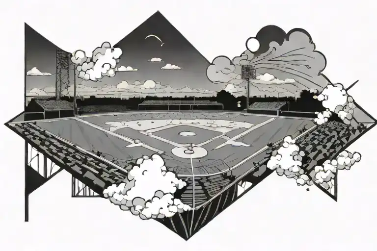 baseball field in sky with clouds surrounding tattoo design idea