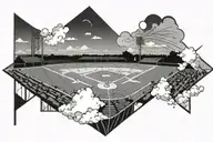 baseball field in sky with clouds surrounding tattoo design idea