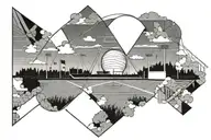 baseball field in sky with clouds surrounding tattoo design idea