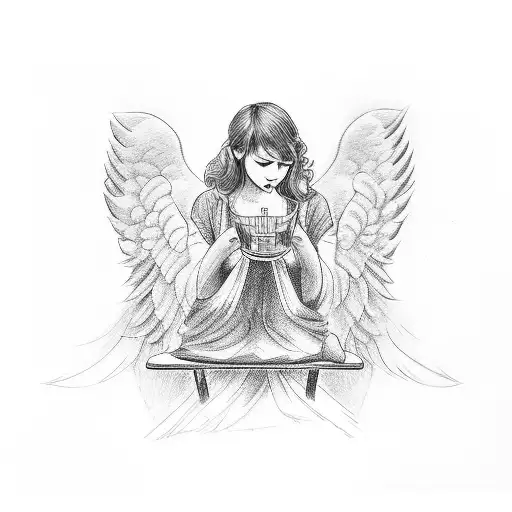 angel in the city and the man sitting on a chair  tattoo design idea