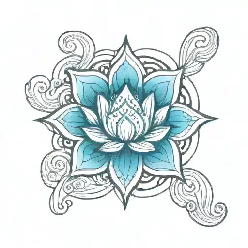 lotus depicting awareness third eye depicts acceptance and waves depicts surrender tattoo design idea