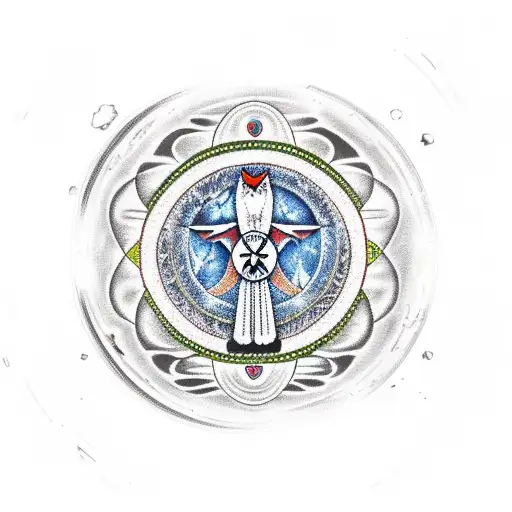 cresent moon with thunderbird, raven and cherokee medicine wheel tattoo design idea
