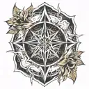 wind rose and coffin adorned tattoo design idea