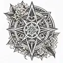 wind rose and coffin adorned tattoo design idea