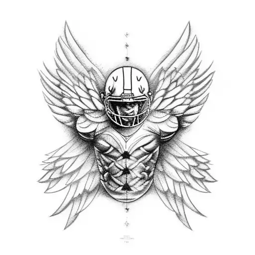 A tattoo of a football player with wings, representing a guardian angel on the field tattoo design idea