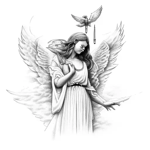 Angel with clouds and a bible verse tattoo design idea