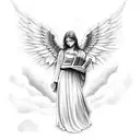 Angel with clouds and a bible verse tattoo design idea