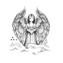 Angel with clouds and a bible verse tattoo design idea