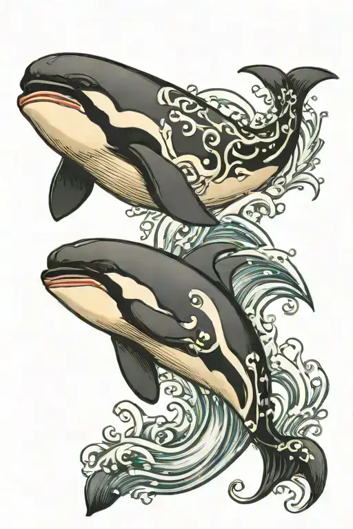 Killer Whale with water ornaments tattoo design idea