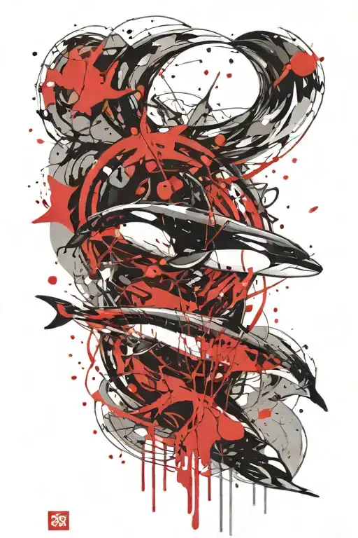 Orca wirh water elements tattoo design idea