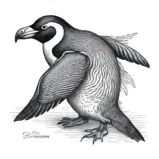 full body penguin from a old biology book tattoo design idea