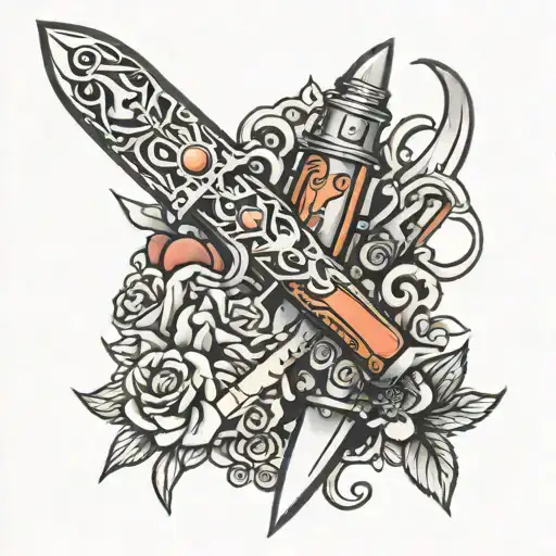 switchblade knife stuck tattoo design idea