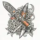 switchblade knife stuck tattoo design idea