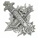 switchblade knife stuck tattoo design idea