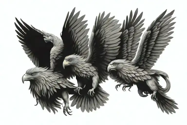 3 griffins flying together tattoo design idea