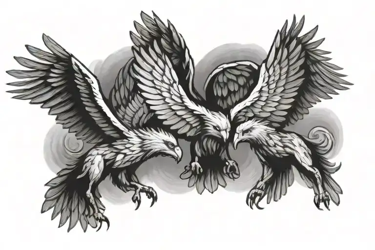 3 griffins flying together tattoo design idea