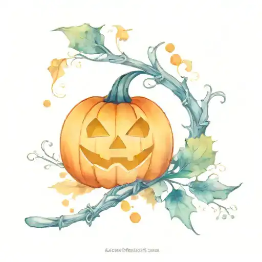 broomstick with a pumpkin halloween cute tattoo design idea