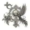 catholic cross and phoenix rising tattoo design idea