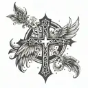 catholic cross and phoenix rising tattoo design idea