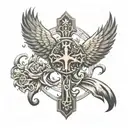catholic cross and phoenix rising tattoo design idea