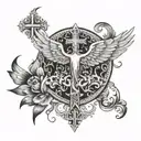 catholic cross and phoenix rising tattoo design idea