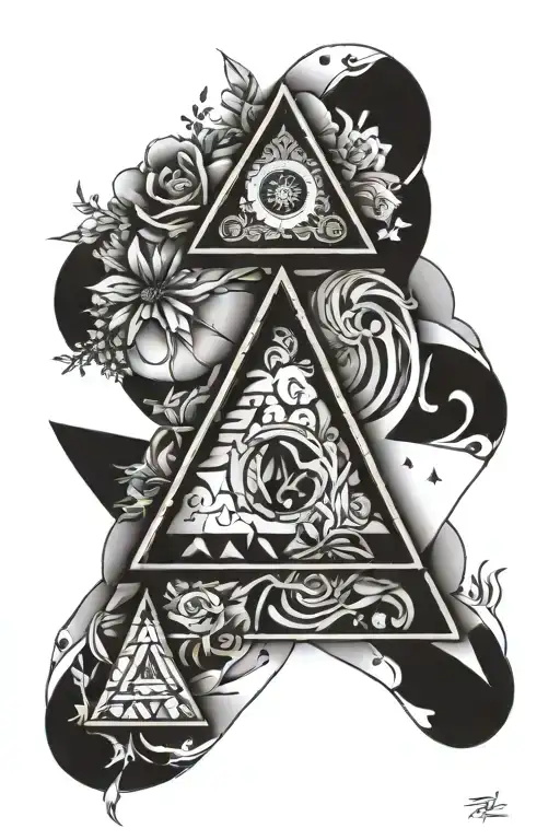 3 triangles inside another side one tattoo design idea
