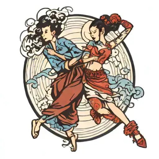 indigo ying yang dancer tattoo design idea