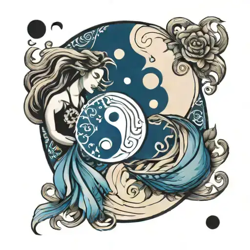 indigo ying yang couple tattoo design idea