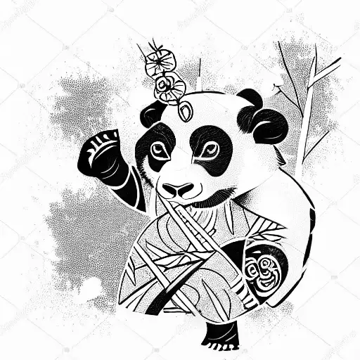 panda fighter dressed in a kimono tattoo design idea