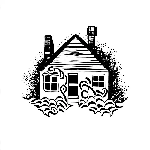 House on fire with vines of ivy tattoo design idea