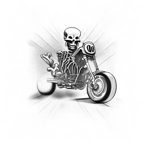dynamic full body skeleton drifting in a racing kart tattoo design idea