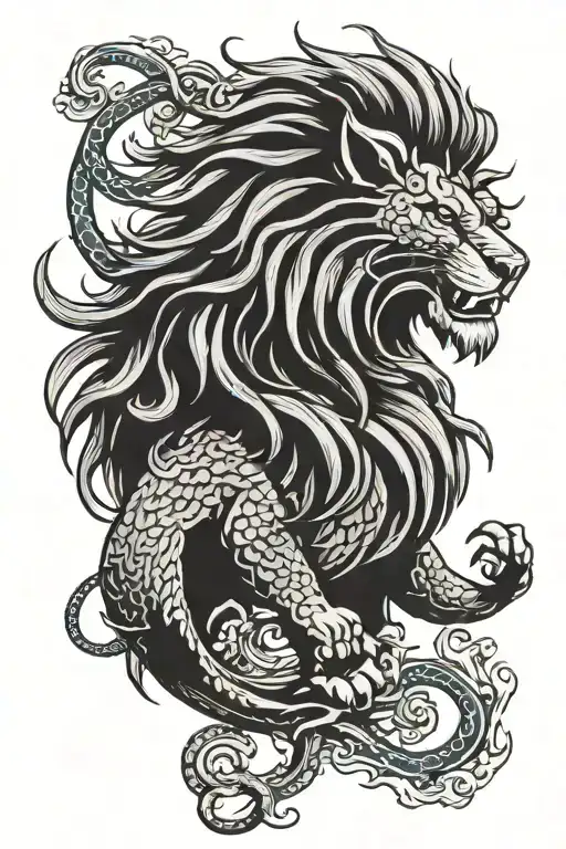 lion and Chinese dragon tattoo design idea