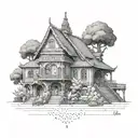 Incorporate elements of Ife architecture into a tattoo honoring Obatala's influence in the community tattoo design idea