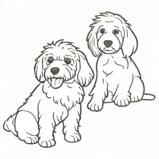 black and white drawing of two Goldendoodle silhouettes  tattoo design idea