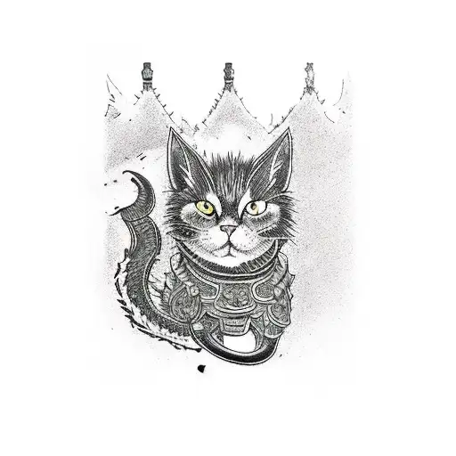 black knight cat tattoo design idea
