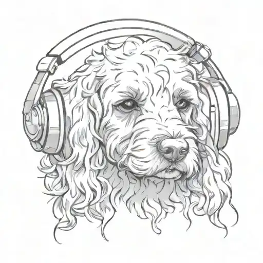 cockapoo wearing headphones tattoo design idea