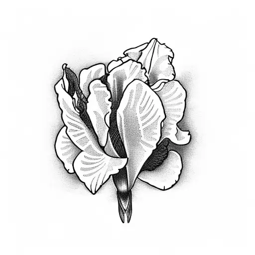 Iris flower with cursive "wisdom" tattoo design idea