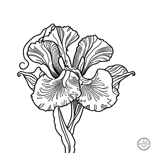 Iris flower with cursive "wisdom" tattoo design idea