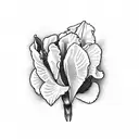 Iris flower with cursive "wisdom" tattoo design idea