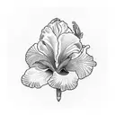 Iris flower with cursive "wisdom" tattoo design idea