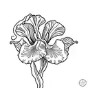 Iris flower with cursive "wisdom" tattoo design idea