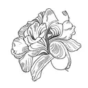 Iris flower with cursive "wisdom" tattoo design idea