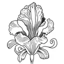 Iris flower with cursive "wisdom" tattoo design idea