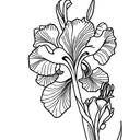Iris flower with cursive "wisdom" tattoo design idea
