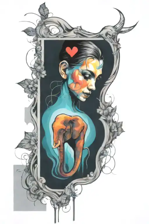 Elephant head infinity symbol love heart  and ballerina silhouette portrait tattoo design idea