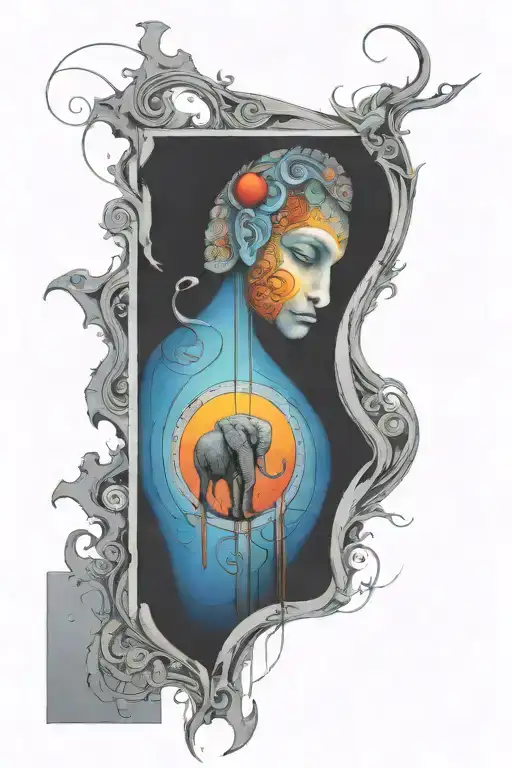 Elephant head infinity symbol love heart puzzle and the door or portrait abstract tattoo design idea