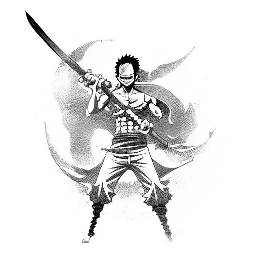 A fierce battle between Zoro and Luffy, with their swords clashing in mid-air tattoo design idea